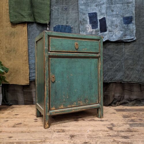 Chinese Green Lacquered Side Cabinet
