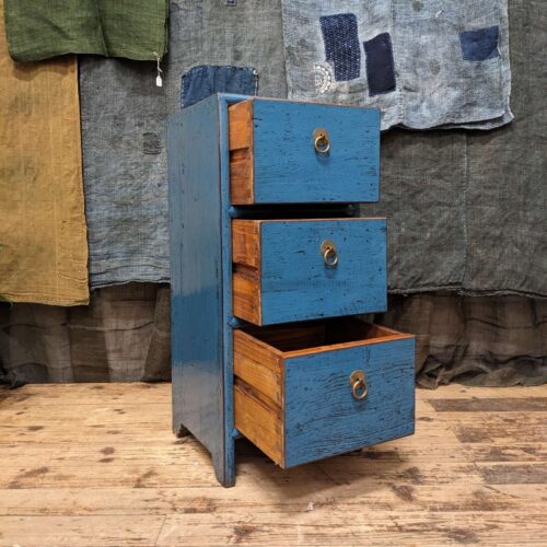 Blue Slim Chinese Lacquered Side Cabinet