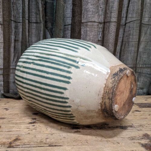 Antique Japanese Pottery Jar With Green Drip Glaze