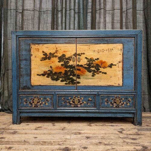 Provincial Style Chinese Blue Lacquered Cabinet