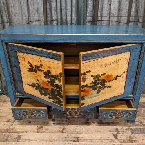 Provincial Style Chinese Blue Lacquered Cabinet