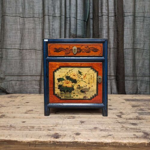 Provincial Style Chinese Lacquered Side Cabinet - Blue & Red