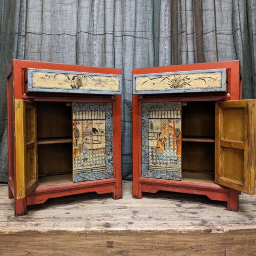 Provincial Style Red Chinese Lacquered Cabinet