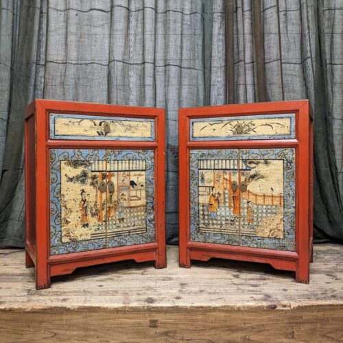 Provincial Style Red Chinese Lacquered Cabinet