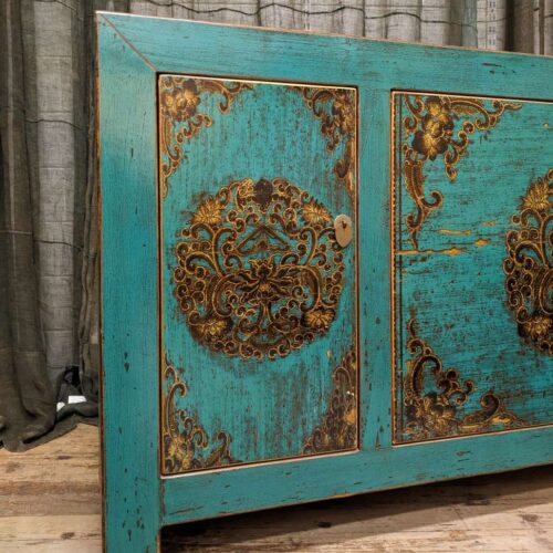 Provincial Style Chinese Green Lacquered Sideboard