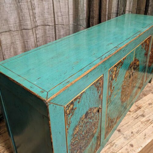 Provincial Style Chinese Green Lacquered Sideboard