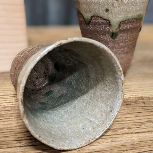 Vintage Japanese Ceramic Cups - Brown, Drip Glaze